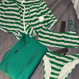 Triangl Swimwear Green and White Striped Bikini Set